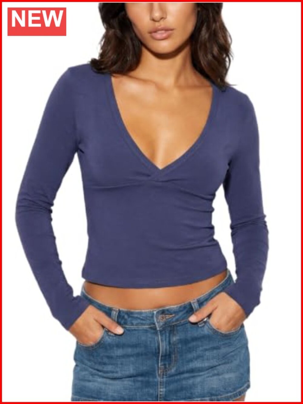 Wrap V Neck Long Sleeve Crop Top Slim Fit Y2K Going Out Tee